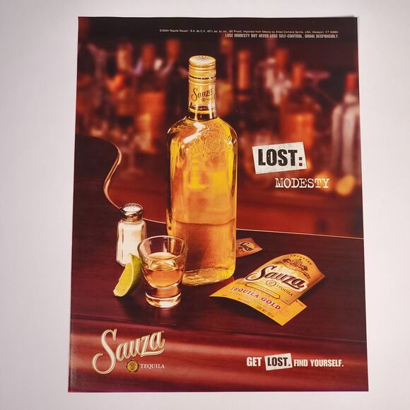 Sauza Tequila "Lost: Modesty" Peeled Label Vintage Print Ad 2004‎ Maxim 8.5"x11" - Picture 1 of 5